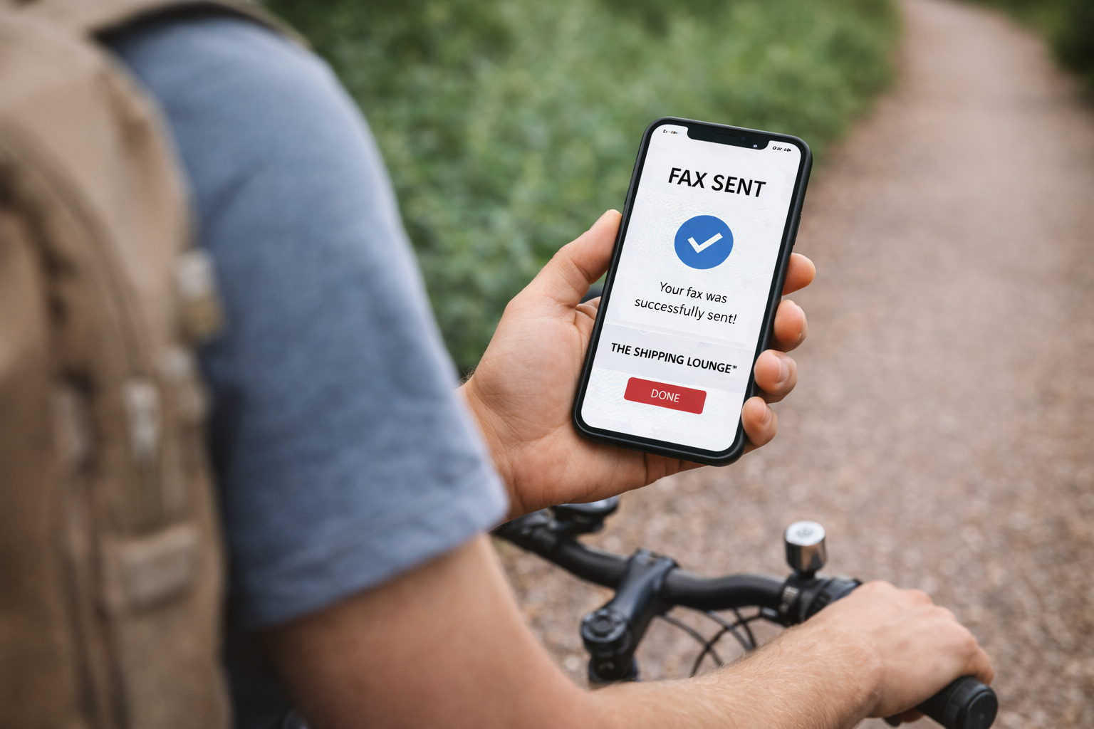 Fax confirmed on a bike trail from the Shipping Lounge